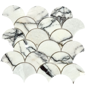 Fish Scale Fan Shape Marble Mosaic Tile Polished Waterjet Marble Mosaic Tile